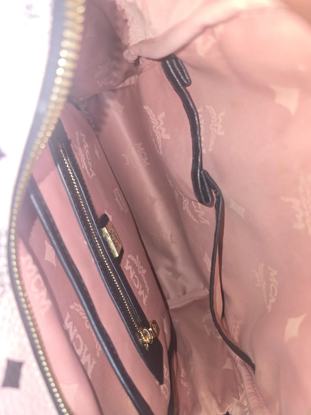 MCM Pink Visetos Studded Leather Backpack